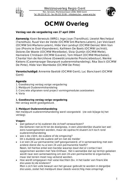 Verslag - Welzijnsoverleg Regio Gent