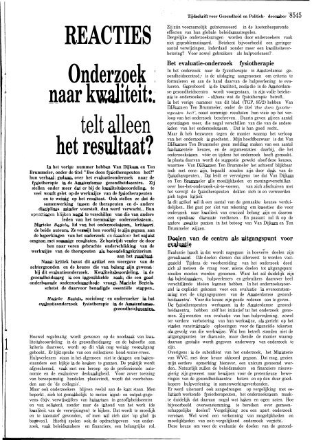 Tijdschrift Gezondheid en Politiek jaargang 1985 nr 4