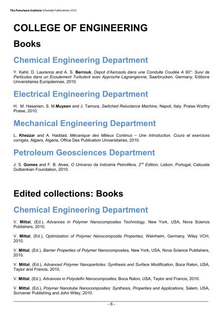 Chemical Engineering - The Petroleum Institute