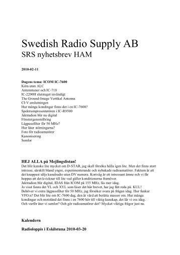 2010-02-11 - Swedish Radio Supply AB