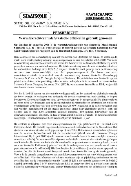 Ingebruikname power centrale.pdf - Staatsolie