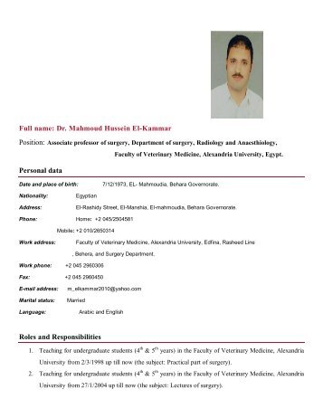 Full name: Dr. Mahmoud Hussein El-Kammar Personal data Roles ...