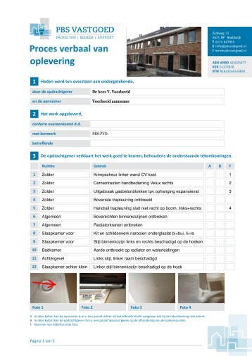 Proces Verbaal van Oplevering voorbeeld - PBS Vastgoed