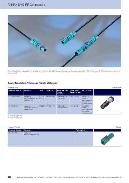 FAKRA SMB RF Connectors Cable Connectors, PCB ... - Walcom