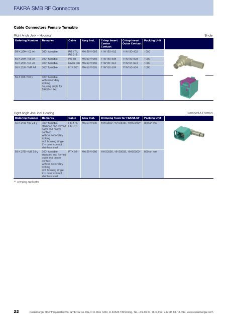 FAKRA SMB RF Connectors Cable Connectors, PCB ... - Walcom