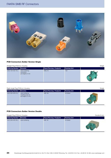 FAKRA SMB RF Connectors Cable Connectors, PCB ... - Walcom