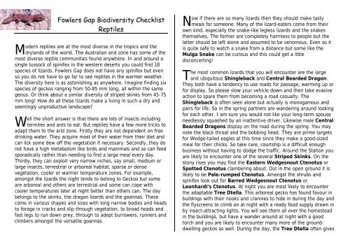 Checklist of reptiles - Fowlers Gap Arid Zone Research Station