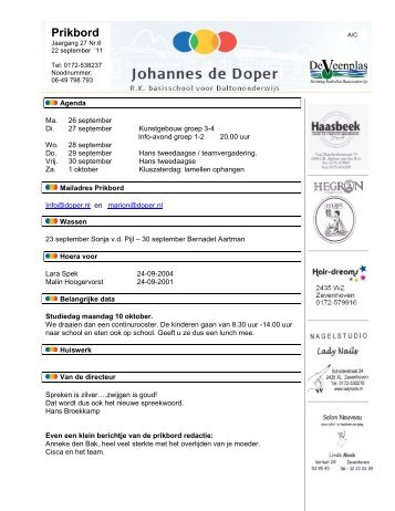 Prikbord - RKBS Johannes de Doper