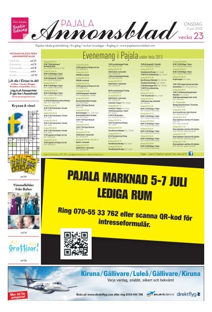 PAJALA MARKNAD 5-7 JULI LEDIGA RUM