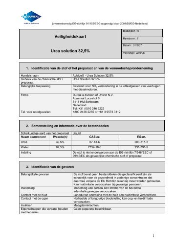 Veiligheidskaart Urea solution 32,5% - Oliecentrale Nederland