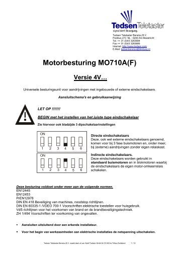 Gebruiksaanwijzing Tedsen MO710A stuurkast t.b.v. ... - Metacon