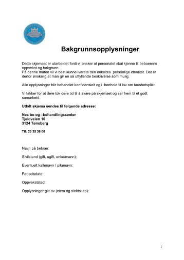 Bakgrunnsopplysninger til beboer, Nes BBS - Tønsberg kommune