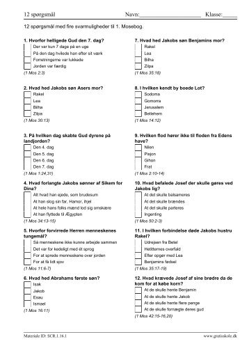 12 spørgsmål Navn: Klasse - GratisSkole.dk