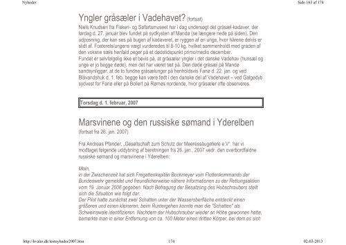 Observationer og hændelser 2007 - Fokus på Hvaler i Danmark