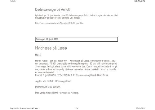 Observationer og hændelser 2007 - Fokus på Hvaler i Danmark