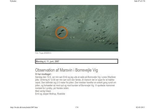Observationer og hændelser 2007 - Fokus på Hvaler i Danmark