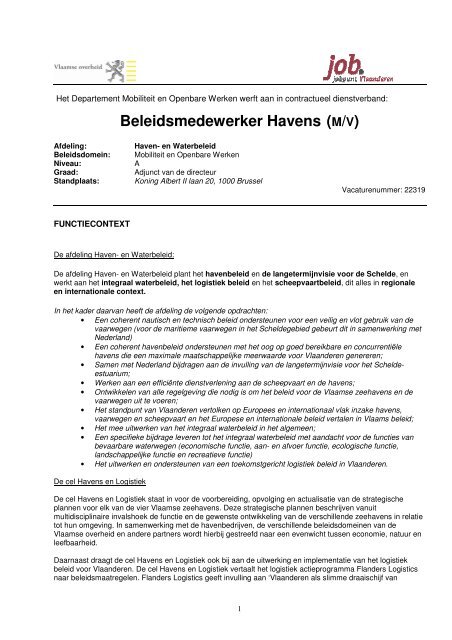 Beleidsmedewerker Havens (M/V) - Jobpunt Vlaanderen