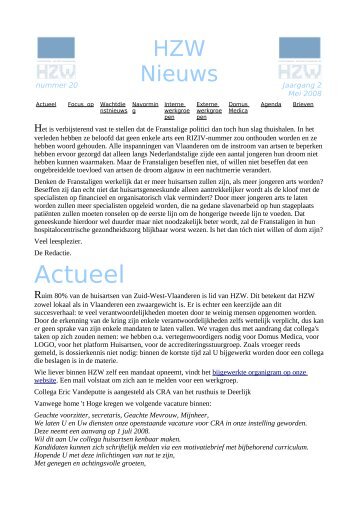 Nieuwsbrief Mei 2008 - Huisartsenkring Zuid West-Vlaanderen