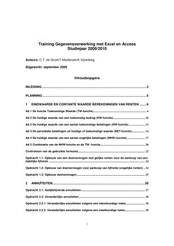 Training Gegevensverwerking met Excel en Access ... - Tilko