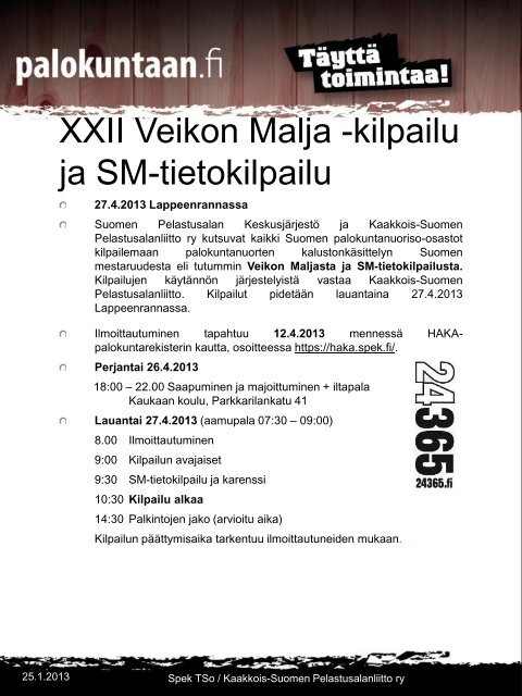 Kutsu Veikon Malja 2013 ja SM- tietokilpailu - Palokuntaan.fi