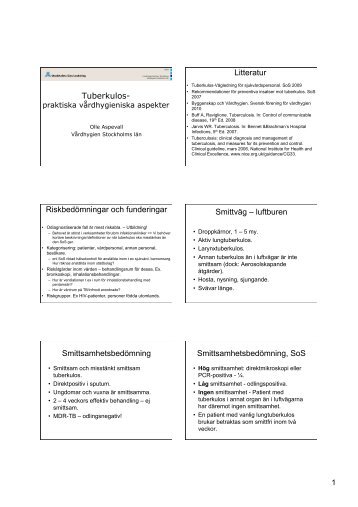 Tuberkulos- Litteratur Riskbedömningar och ... - Infektion.net
