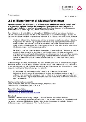 2,8 millioner kroner til Diabetesforeningen