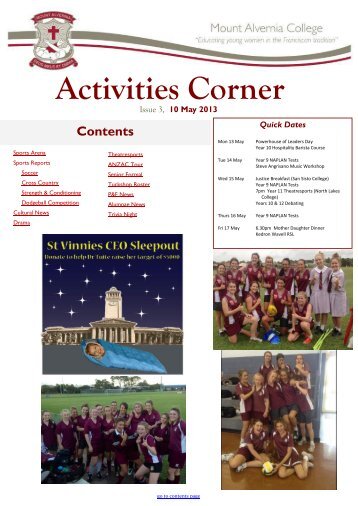 Activities Corner - Mt Alvernia College