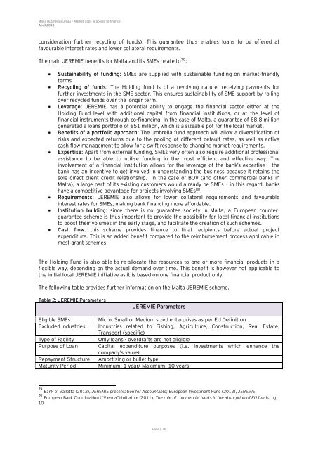 Market Gaps on Access to Finance - Bank of Valletta