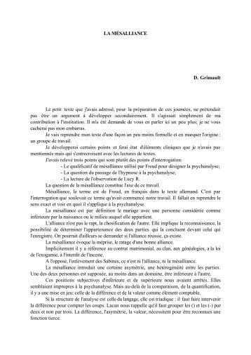 LA MÉSALLIANCE D. Grimault Le petit texte que j'avais adressé ...