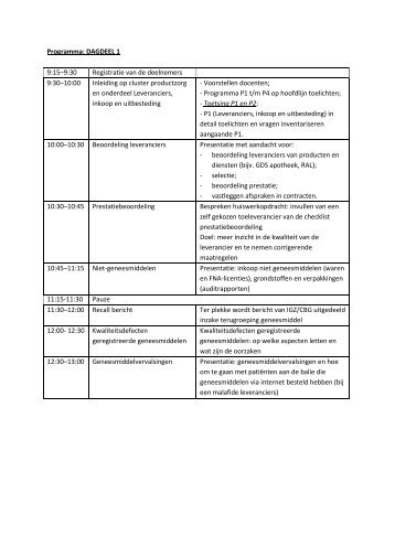 Programma: DAGDEEL 1 9:15–9:30 Registratie van ... - PAOFarmacie