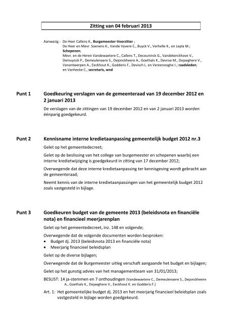 Agenda gemeenteraad - Gemeente Ardooie