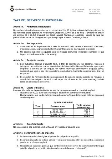 TAXA PEL SERVEI DE CLAVEGUERAM - Ajuntament del Masnou