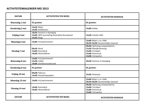 ACTIVITEITENKALENDER MEI 2013 - Gemeente Wuustwezel