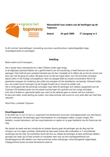 Nieuwsbrief voor ouders van de leerlingen op de Topmavo Datum ...