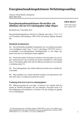 EIFS 2012:5 - Energimarknadsinspektionen