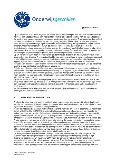 SAMENVATTING UITSPRAAK - Onderwijsgeschillen