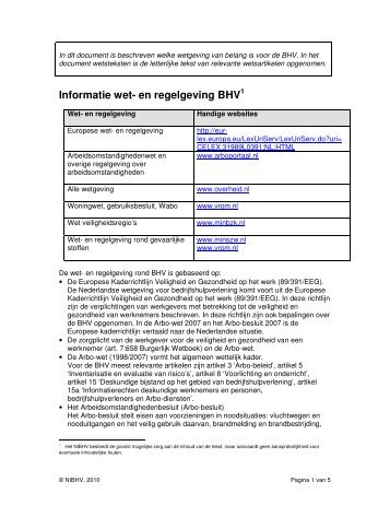 Informatie wet- en regelgeving BHV - NIBHV