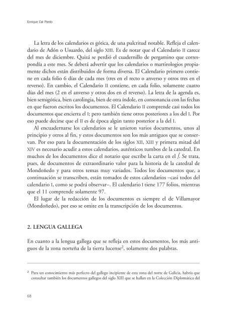 La lengua gallega del siglo XIII en los calendarios de la Catedral de