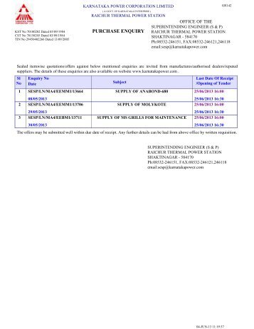 PURCHASE ENQUIRY - Karnataka Power Corporation Limited