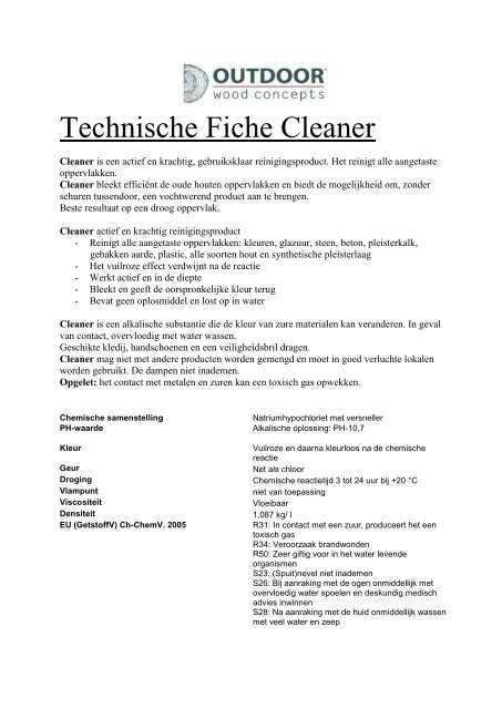 Technische Fiche Cleaner - Houtmagazijnverdonckt
