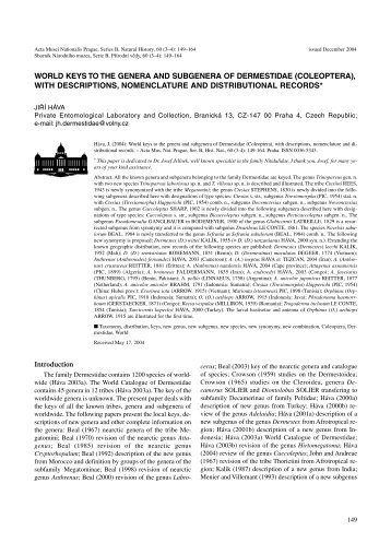 world keys to the genera and subgenera of dermestidae (coleoptera)