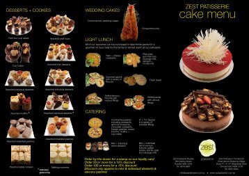 cake menu - Zest Patisserie