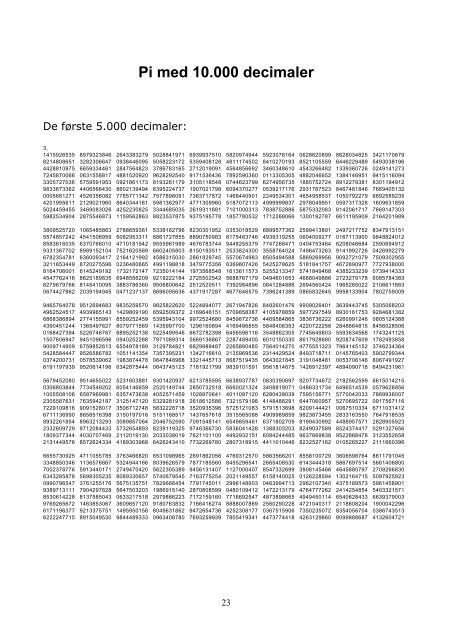 Pi med mange decimaler - Vestergaards Matematik Sider