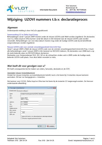 Wijziging UZOVI nummers t.b.v. declaratieproces - Vlot Solutions