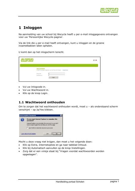 Handleiding portaal scholen - Wecycle