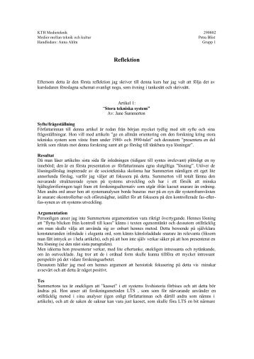 Reflektion I, PDF - KTH