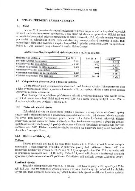 Výroční zpráva 2011 - AGRO Brno-Tuřany, as