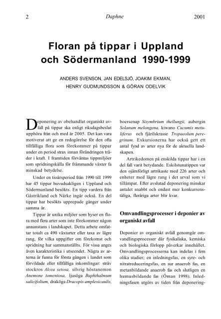 Floran på tippar i Uppland och Södermanland 1990 - Botaniska ...