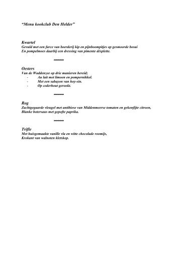 Klik hier voor het totale menu in pdf - De Helderse Kookclub