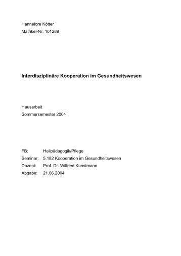 Interdisziplinäre Kooperation im Gesundheitswesen